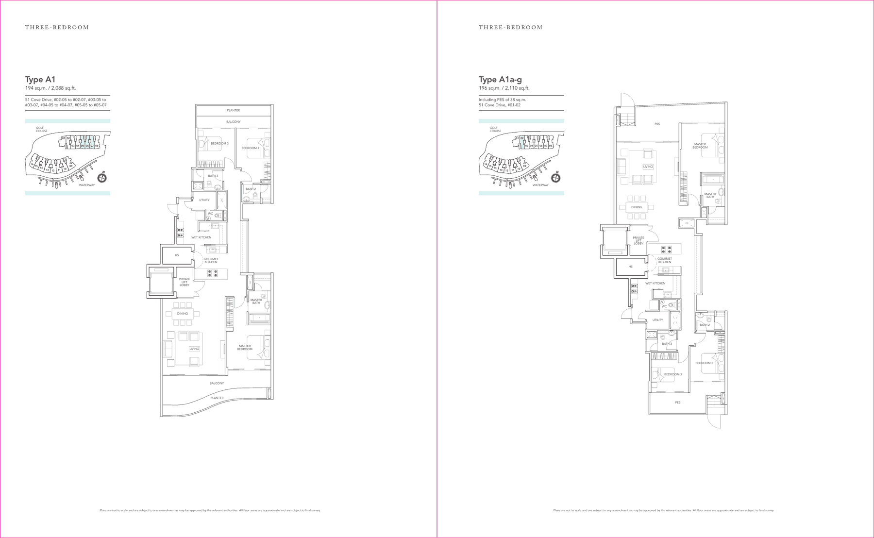 3-Bedroom · Type A1 / A1a-g · 2,088 and 2,110 sqft